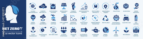 Net zero, eco, sustainable development editable stroke outline icons set isolated on white background flat vector illustration. Pixel perfect. Editable line