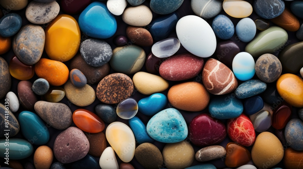 A pile of colorful pebbles on the beach A pile of colorful pebbles on the beach