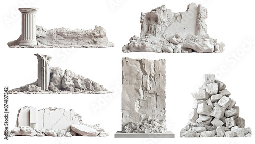 Set of ancient ruins on png background. Ideal concept for collages.