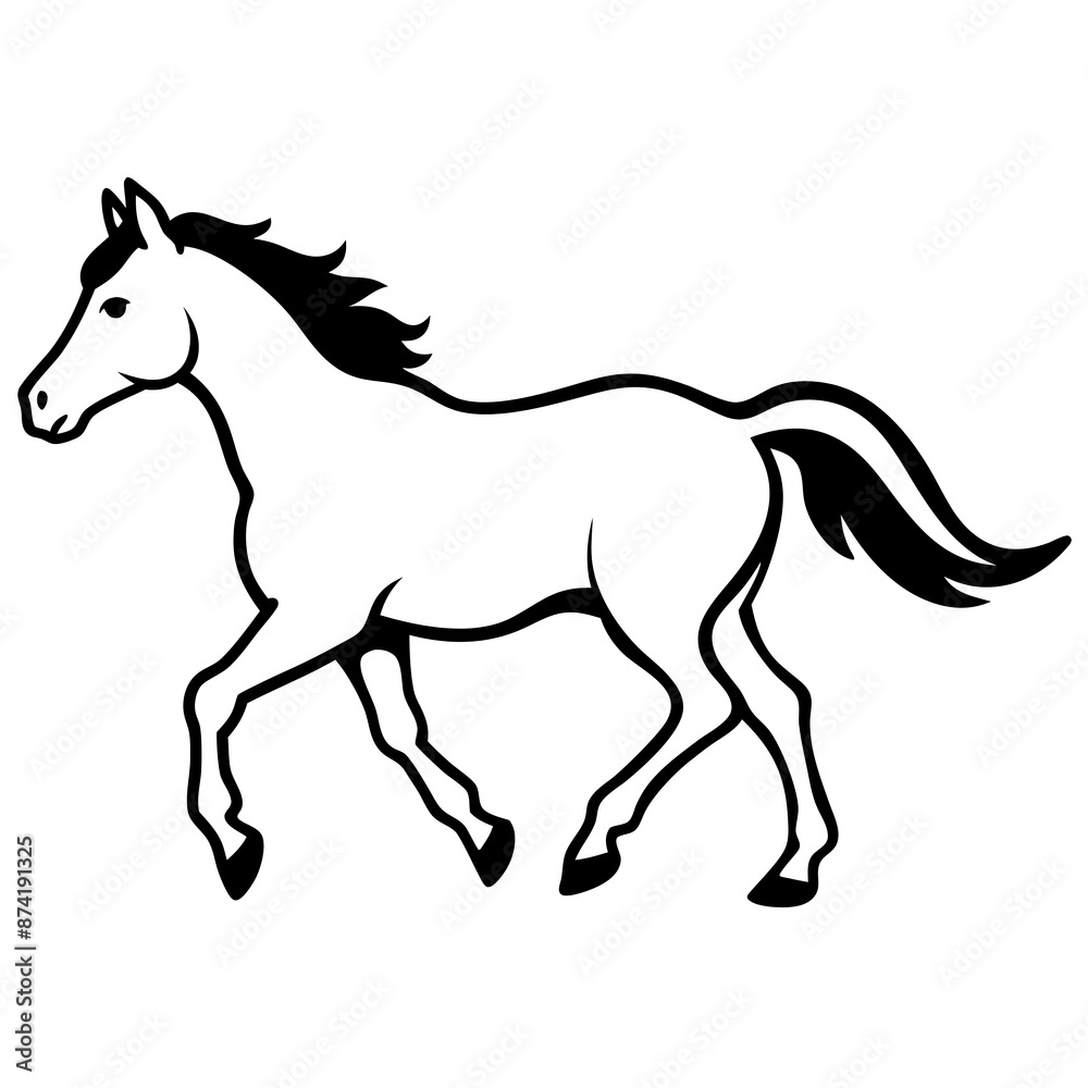 Black and White Horse Silhouette Running Black and White Horse Silhouette Running
