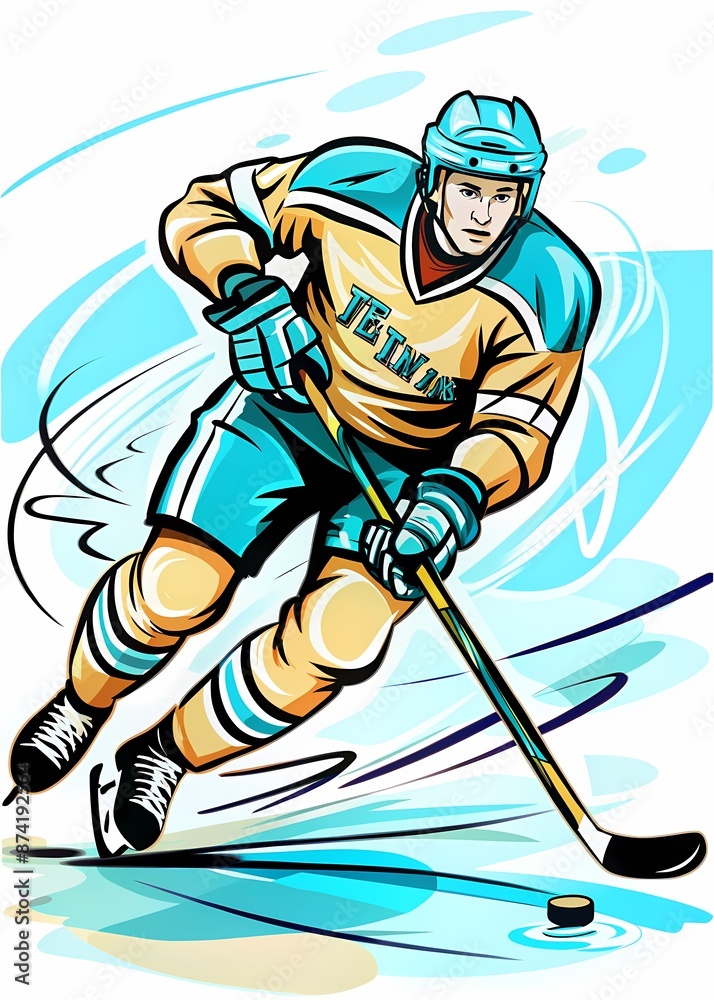 Obraz premium Dynamic Hockey Player Skating at Full Speed Illustration