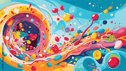 Vibrant Abstract Swirl with Splashes of Colorful Paint