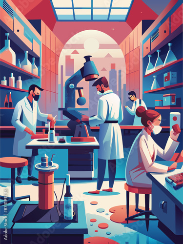 Team of Scientists Engaged in Research in a Modern Laboratory