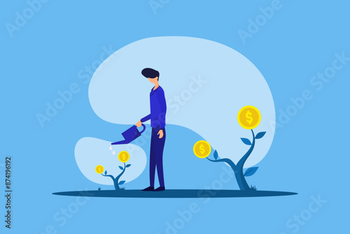 businessman watering money plants financial growth concept flat design illustration