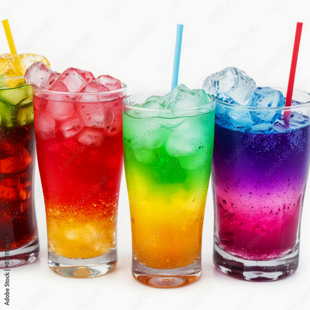 Glasses with Soda colorful drinks , isolated on white background Glasses with Soda colorful drinks , isolated on white background