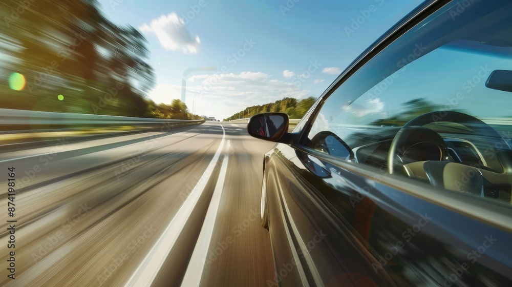 Speeding Through the Highway, POV Front View of Driving Car at Enormous Speed Speeding Through the Highway, POV Front View of Driving Car at Enormous Speed