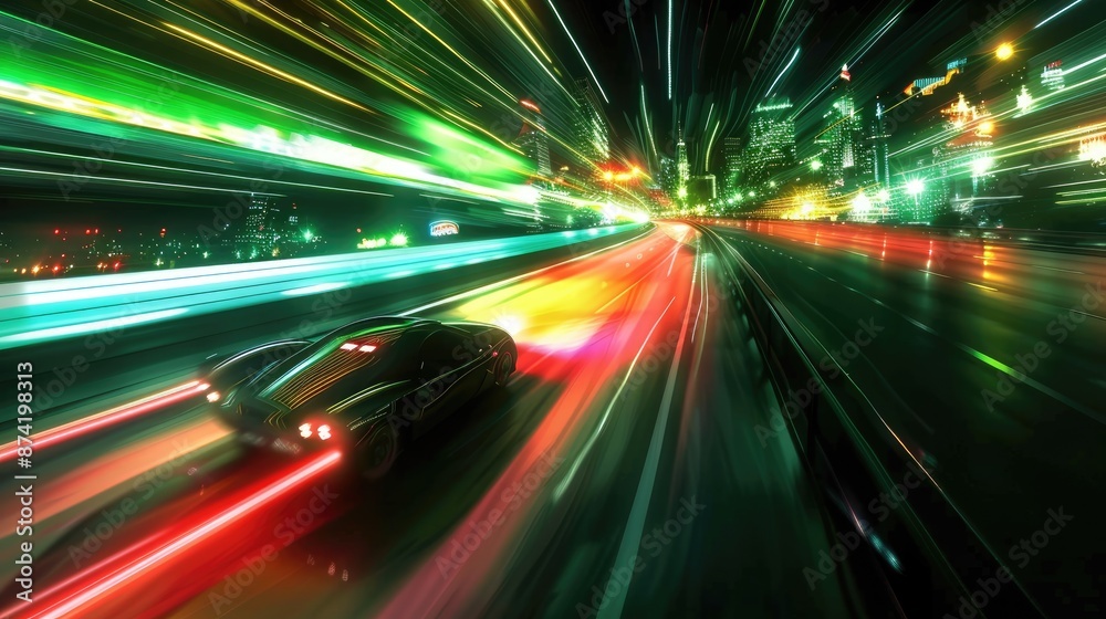 Blurred Motion on Surreal Highway, Futuristic Cityscape at Extreme Speed Blurred Motion on Surreal Highway, Futuristic Cityscape at Extreme Speed