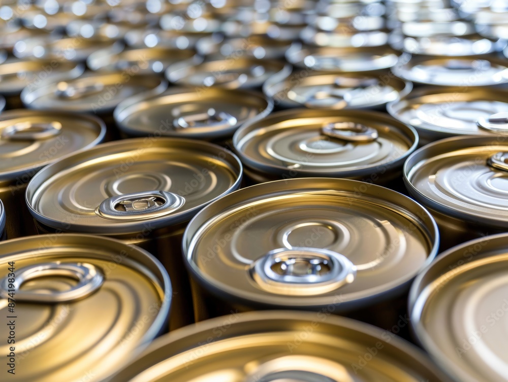 Rows of Sealed Cans in Factory Production Setting Rows of Sealed Cans in Factory Production Setting