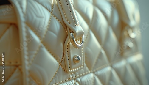 Close Up of a White Leather Handbag With Gold Hardware