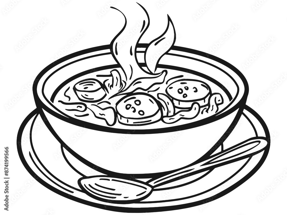 Recipe, bowl spiced soup. Hand drawn engraving style. Sketch board imitation. Vector, generative ai. Recipe, bowl spiced soup. Hand drawn engraving style. Sketch board imitation. Vector, generative ai.