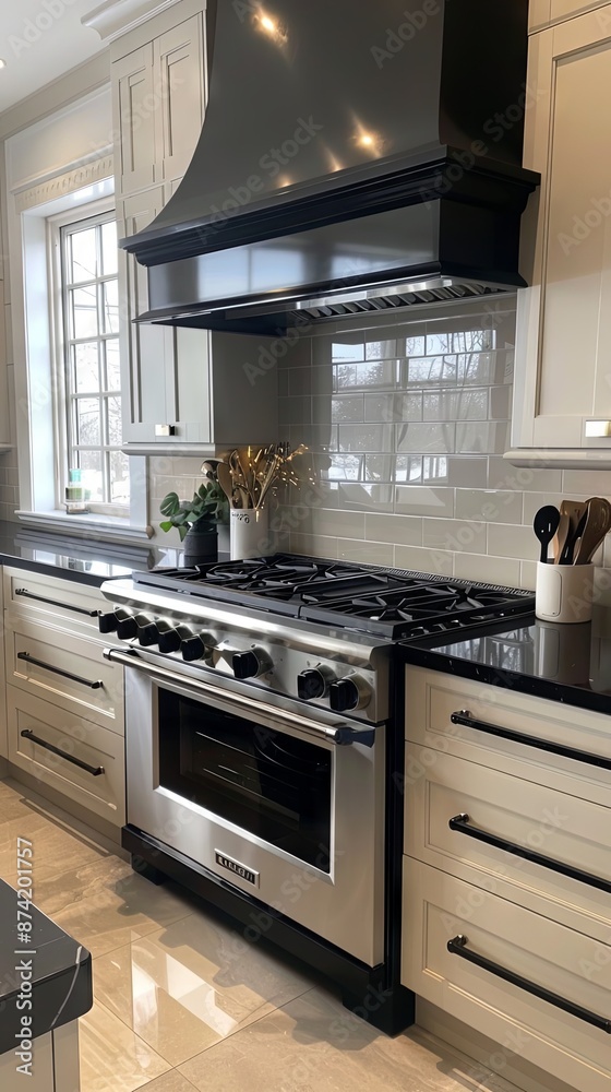Kitchen with appliances and black countertop Kitchen with appliances and black countertop