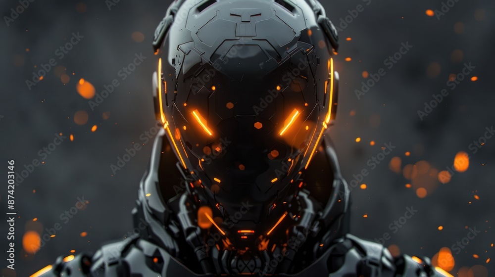 Portrait of an ominous robotic entity with glowing elements and a futuristic design, conveying a sense of artificial intelligence and power. Portrait of an ominous robotic entity with glowing elements and a futuristic design, conveying a sense of artificial intelligence and power.