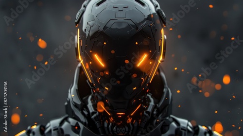 Portrait of an ominous robotic entity with glowing elements and a futuristic design, conveying a sense of artificial intelligence and power. © Lcs