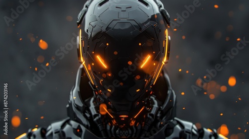 Portrait of an ominous robotic entity with glowing elements and a futuristic design, conveying a sense of artificial intelligence and power.