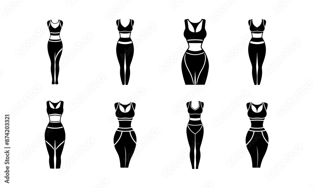 a set of black and white illustrations of women's dresses. a set of black and white illustrations of women's dresses.