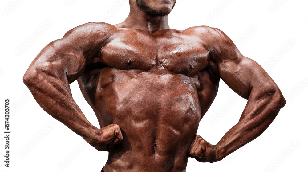 Obraz premium male bodybuilder pose double biceps isolated on transparent background