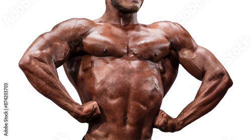 Foto male bodybuilder pose double biceps isolated on transparent background