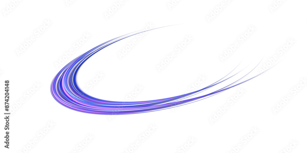 Obraz premium Sparks of dust and blue and purple stars shine with special light. Trace of speed lines. Christmas light effect. Sparkling particles of magic dust. Abstract light lines of movement and speed. PNG.