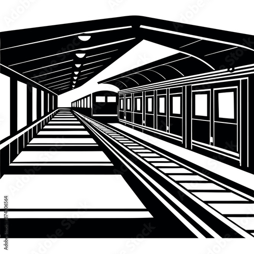 Train station with an unoccupied railroad platform
