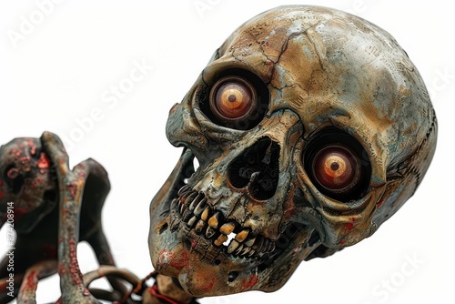 a creepy skeleton ornament with a hidden prank mechanism, halloween prank, unsettling and intricate, digital painting, isolated on white background