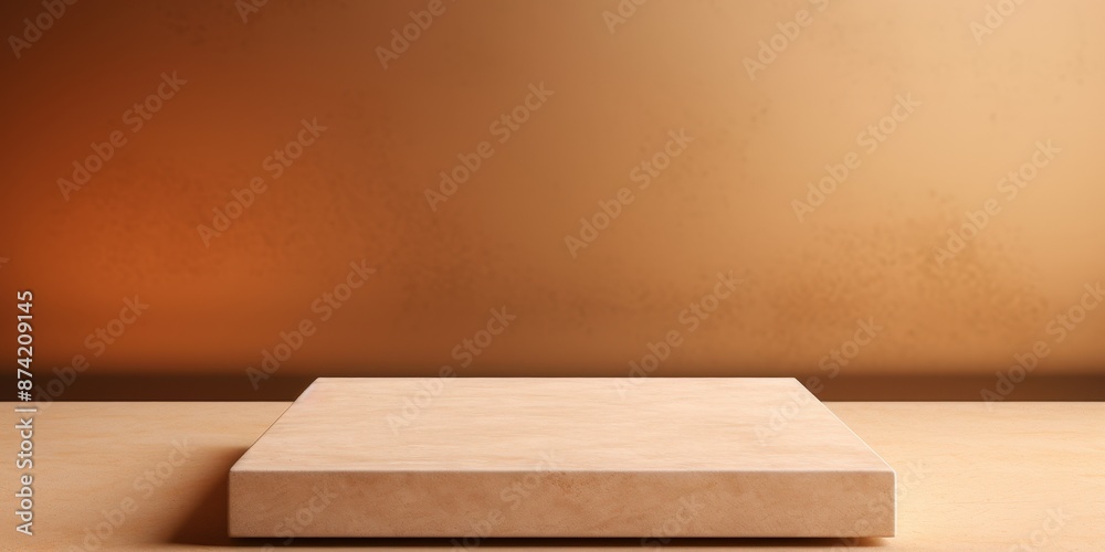 Minimalistic beige stone podium or pedestal on matching background for product display Minimalistic beige stone podium or pedestal on matching background for product display