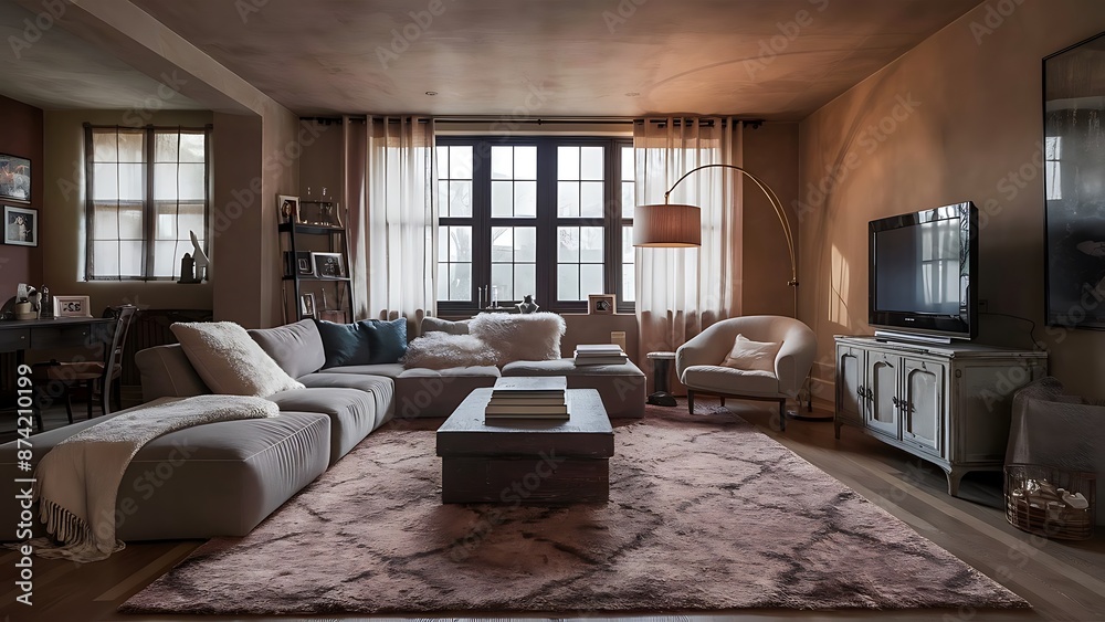 Fototapeta premium Interior Living Room Wall Mock Up Background