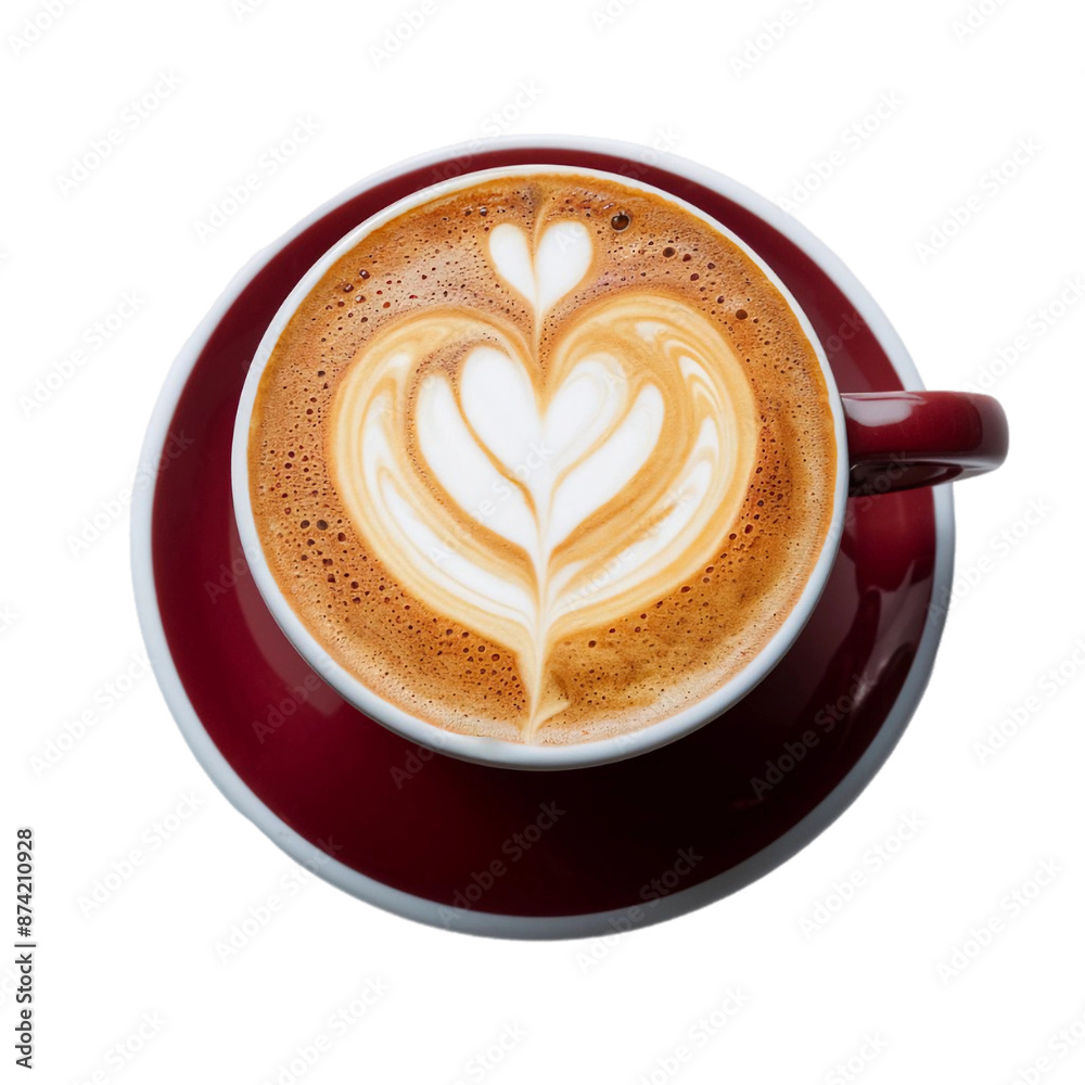 Coffee latte with heart-shaped latte art, isolated on a white background Coffee latte with heart-shaped latte art, isolated on a white background