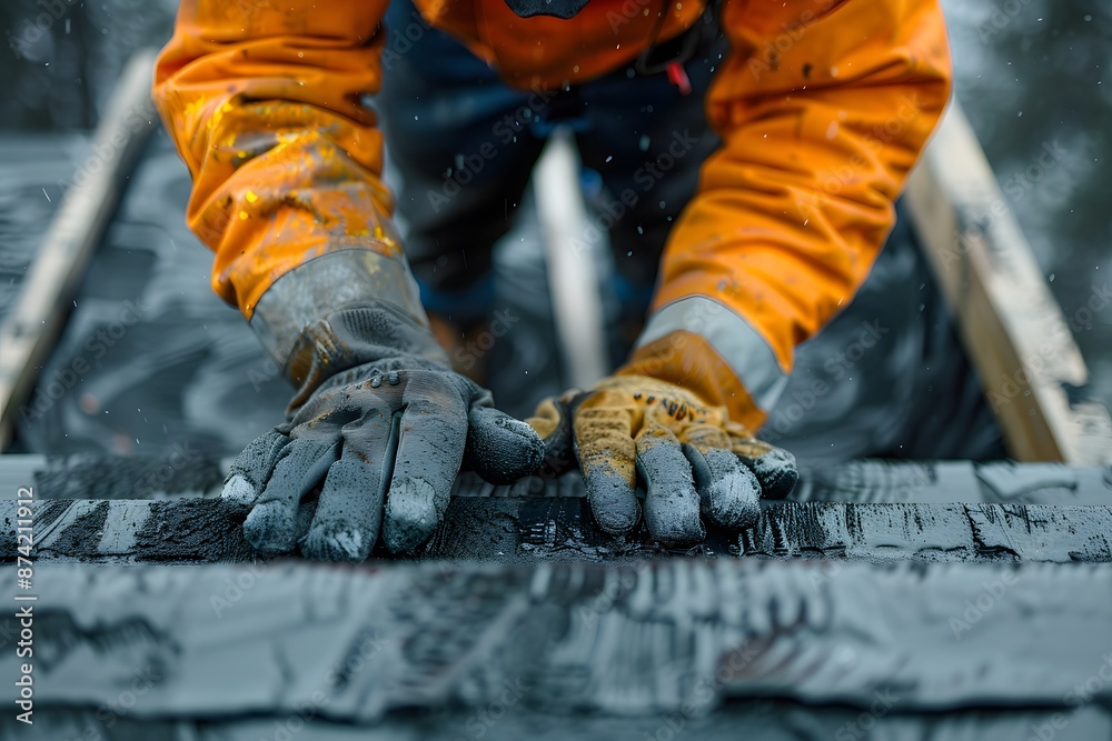Construction Worker Laying Asphalt Shingles on a Roof Construction Worker Laying Asphalt Shingles on a Roof