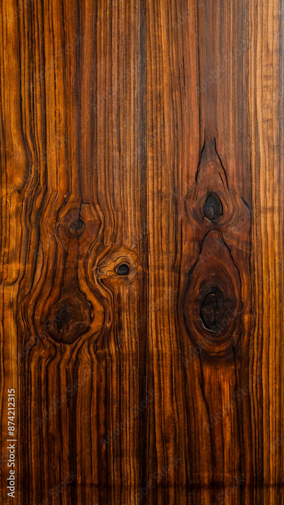 Obraz premium Top view of a Siamese rosewood wooden pattern, featuring rich, natural grain and a prominent knot, ideal for interior work such as tabletops and decorative surfaces and furniture.