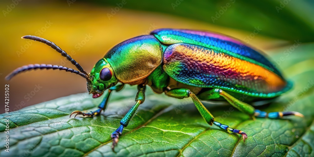 Vibrant close-up shot of jewel-toned beetle against lush foliage, beetle, jewel-toned, vibrant, colors, close-up, surreal, charm Vibrant close-up shot of jewel-toned beetle against lush foliage, beetle, jewel-toned, vibrant, colors, close-up, surreal, charm