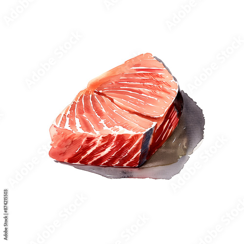 Watercolor illustration of fresh raw tuna on white background