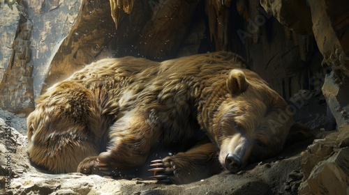 Grizzly Bear Napping in Cave. photo