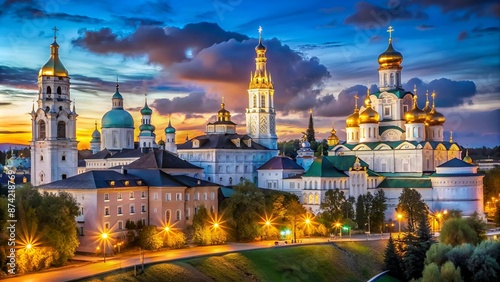 Evening view of holy Trinity St. Sergius Lavra in Sergiev Posad in the Moscow Region. Time-lapse. photo