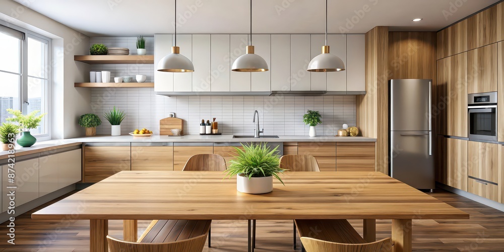 Wooden table in a modern kitchen , kitchen, interior, design, home, decor, wood, table, furniture, dining, room Wooden table in a modern kitchen , kitchen, interior, design, home, decor, wood, table, furniture, dining, room