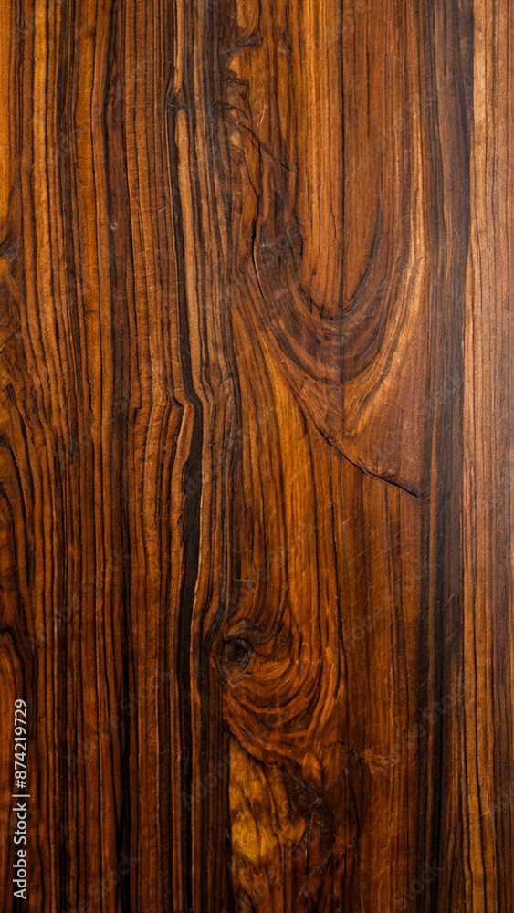 Obraz premium Top view of a Siamese rosewood wooden pattern, featuring rich, natural grain and a prominent knot, ideal for interior work such as tabletops and decorative surfaces and furniture.