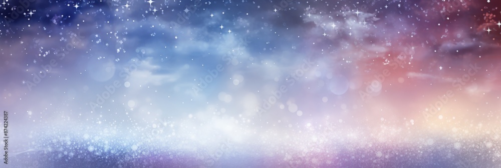 Naklejka premium Dreamy winter landscape with a starry night sky and snow covered ground