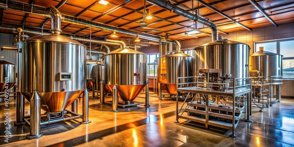 Vibrant scene of craft beer production at a microbrewery, featuring artisanal brewing and brewing equipment Vibrant scene of craft beer production at a microbrewery, featuring artisanal brewing and brewing equipment