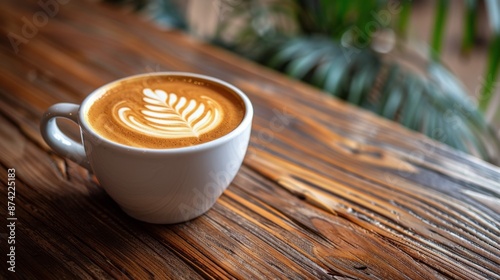 A Full Cup of Coffee on a Wooden Table by a Window