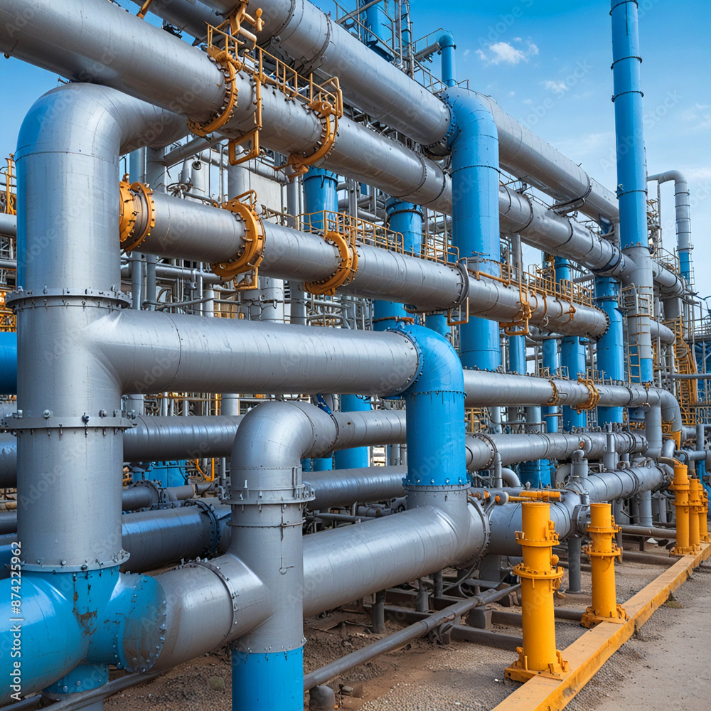 Industry pipeline or rack transport petrochemical, on a natural background