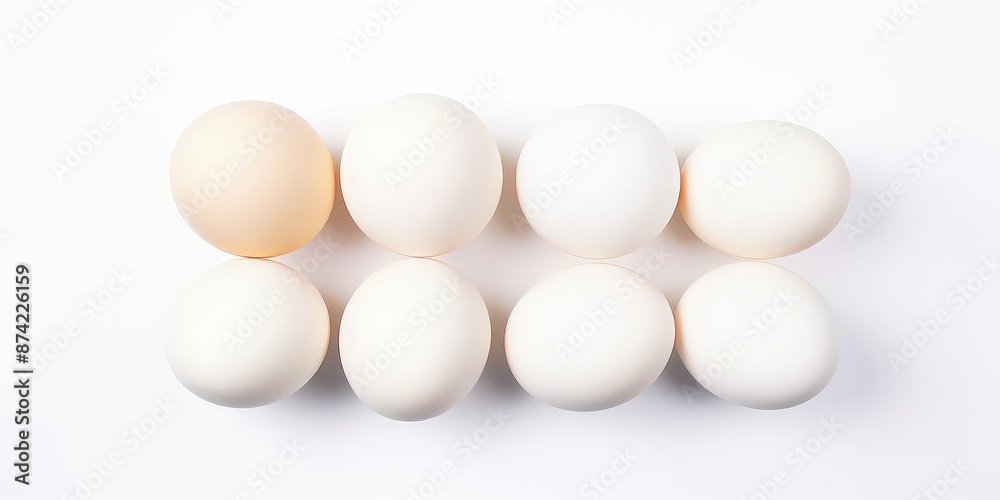 Off-white eggs arranged in two offset rows on a white surface Off-white eggs arranged in two offset rows on a white surface