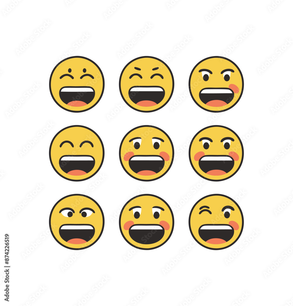 Fototapeta premium Faces, objects, symbols emojis illustration set