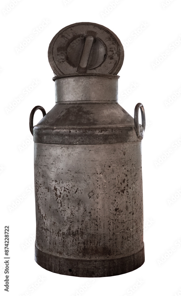 The old milk can on white, isolated The old milk can on white, isolated