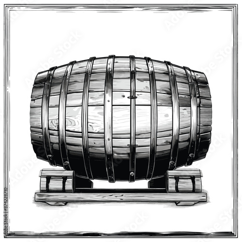 Barrel with Tap and Spout in Old Engrave Style