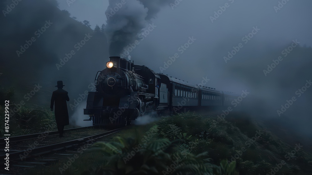 Obraz premium A conceptual travel service uses enchanted steam trains that run on supernatural energy