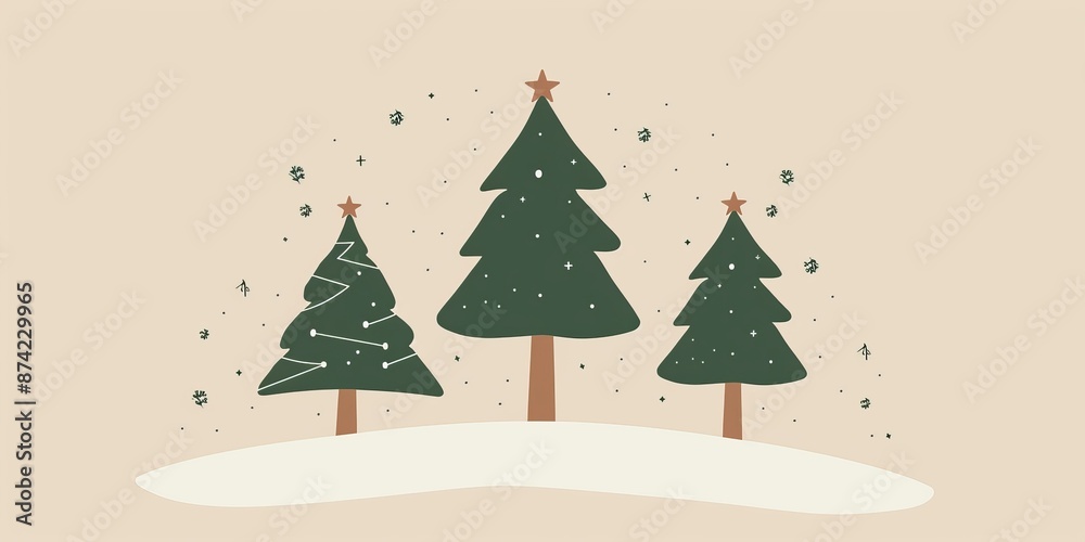 Obraz premium a vector drawing of 3 short fat christmas trees, largest one in middle partially covers the other 2 