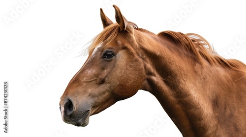 Elegant Horse Standing Against White Background, Majestic Animal Portrait