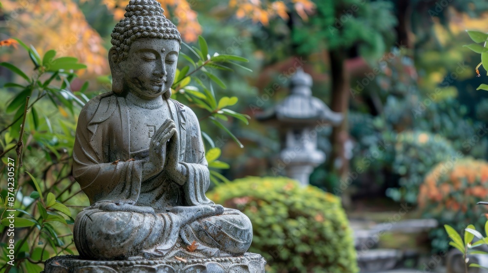 buddha statue in a beautiful garden buddha statue in a beautiful garden