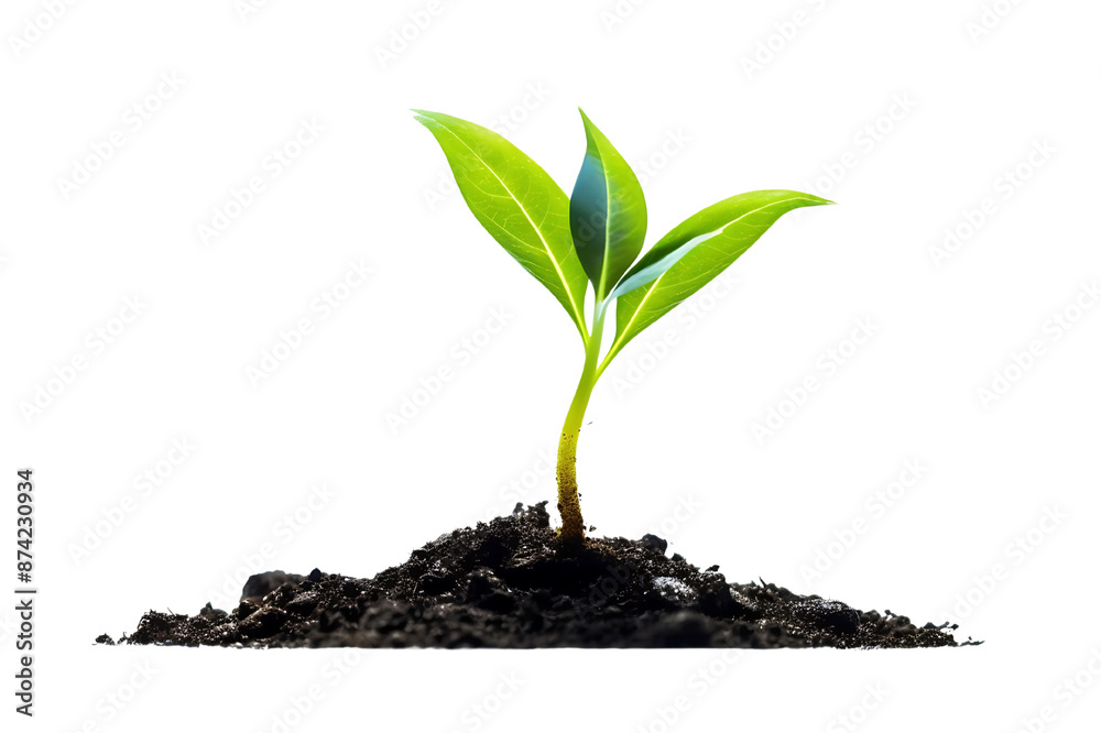 Growing young plant in soil, isolated sprout in nature Growing young plant in soil, isolated sprout in nature
