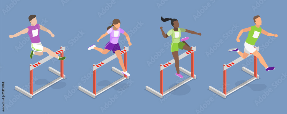 3D Isometric Flat Vector Illustration of Running With Barrier 3D Isometric Flat Vector Illustration of Running With Barrier