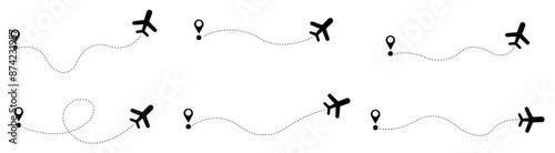 Flight Paths and travel Destinations. Vector Illustration Isolated on white background.